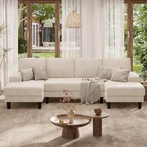 110" U-Shaped Sectional Sofa Couch for Living Room,Modern Modular Sofa with Double Chaise,Classic Lounge Couch Sleeper for Apartment, Beige Corduroy 110" U-Shaped Sectional Sofa Couch for Living Room,Modern Modular Sofa with Double Chaise,Classic Lounge Couch Sleeper for Apartment, Beige Corduroy