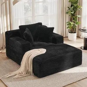 51'' Oversized Chaise Lounge Chair Indoor, Non-Assembly Deep Seat Sofa Bed Corduroy Sleeper Cloud Couch with 2pcs Pillows for Reading Living Room-Black 51'' Oversized Chaise Lounge Chair Indoor, Non-Assembly Deep Seat Sofa Bed Corduroy Sleeper Cloud Couch with 2pcs Pillows for Reading Living Room-Black