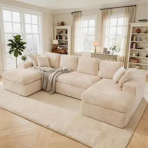 134" U Shaped Modular Sectional Sofa, Oversized Boneless Couches for Living Room,No Assembly Required Corduroy Cloud Couch with Chaise Lounge, Beige 1 PCS 134" U Shaped Modular Sectional Sofa, Oversized Boneless Couches for Living Room,No Assembly Required Corduroy Cloud Couch with Chaise Lounge, Beige 1 PCS