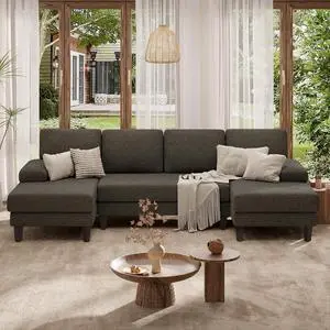 110" U-Shaped Sectional Sofa Couch for Living Room,Modern Modular Sofa with Double Chaise,Classic Lounge Couch Sleeper forApartment, Dark Brown Linen 110" U-Shaped Sectional Sofa Couch for Living Room,Modern Modular Sofa with Double Chaise,Classic Lounge Couch Sleeper forApartment, Dark Brown Linen