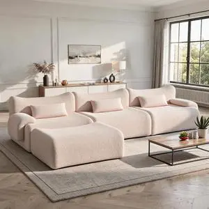 126" Cloud Couch Sectional, L Shaped Boneless Couches for Living Room - Oversized Modular Sofa with Deep Seats, Modern Couches with Movable Ottoman,Khaki 126" Cloud Couch Sectional, L Shaped Boneless Couches for Living Room - Oversized Modular Sofa with Deep Seats, Modern Couches with Movable Ottoman,Khaki