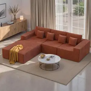 111 Modular Sectional Cloud Couches with L Shaped Chaise, Upholstered Deep Seat Boneless Sofa for Living Room, Bedroom, No Assembly Required-Brown 111 Modular Sectional Cloud Couches with L Shaped Chaise, Upholstered Deep Seat Boneless Sofa for Living Room, Bedroom, No Assembly Required-Brown