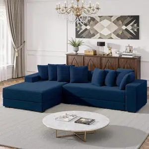 111'' Sectional Corduroy Sofa with Chaise, Extra Large L Shaped Convertible Sleeper Couches Set Reversible Bed with 8pcs Cushions for Living Room, Bedroom 111'' Sectional Corduroy Sofa with Chaise, Extra Large L Shaped Convertible Sleeper Couches Set Reversible Bed with 8pcs Cushions for Living Room, Bedroom