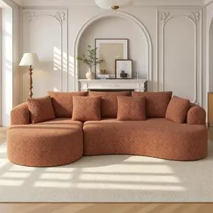 124" Curved Modular Sectional Sofa Oversized, L-Shape Boneless Couches for Living Room with Deep Seat and 7 Pillows, High-Density Memory Foam,Caramel Chenille Fabric, No Assembly Required 124" Curved Modular Sectional Sofa Oversized, L-Shape Boneless Couches for Living Room with Deep Seat and 7 Pillows, High-Density Memory Foam,Caramel Chenille Fabric, No Assembly Required