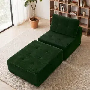 31'' Cloud Single Sofa with Ottoman, Modern Modular Sectional Sofa for Living Room, Apartment, No Assembly Needed, Green Corduroy 31'' Cloud Single Sofa with Ottoman, Modern Modular Sectional Sofa for Living Room, Apartment, No Assembly Needed, Green Corduroy