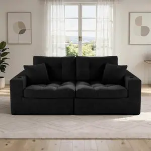 80" Boneless Loveseat Sofa, Cloud Couch with Layered Cushion, Small Couch Compressed Foam Sofa for Living Room, Apartment, Office, Black Corduroy 80" Boneless Loveseat Sofa, Cloud Couch with Layered Cushion, Small Couch Compressed Foam Sofa for Living Room, Apartment, Office, Black Corduroy
