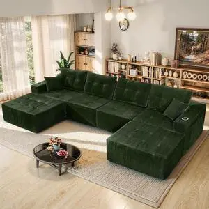 143" Modular Sectional Sofa for Living Room, Convertible U-Shape Couch with Ottoman, 6 Seater Modular Sectional Sofa,Green Corduroy 143" Modular Sectional Sofa for Living Room, Convertible U-Shape Couch with Ottoman, 6 Seater Modular Sectional Sofa,Green Corduroy
