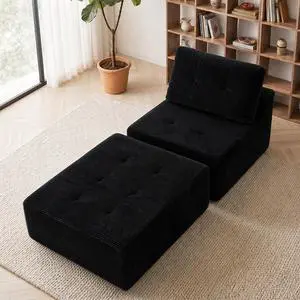 31'' Cloud Single Sofa with Ottoman, Modern Modular Sectional Sofa for Living Room, Apartment, No Assembly Needed, Black Corduroy 31'' Cloud Single Sofa with Ottoman, Modern Modular Sectional Sofa for Living Room, Apartment, No Assembly Needed, Black Corduroy