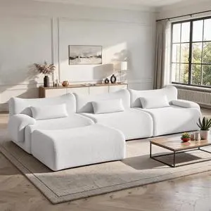 126" Cloud Couch Sectional, L Shaped Boneless Couches for Living Room - Oversized Modular Sofa with Deep Seats, Modern Couches with Movable Ottoman,White 126" Cloud Couch Sectional, L Shaped Boneless Couches for Living Room - Oversized Modular Sofa with Deep Seats, Modern Couches with Movable Ottoman,White