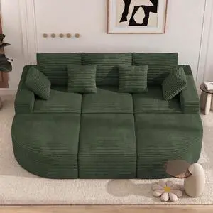 120" Oversized Round Sofa Bed, Modular Sectional Cloud Couches for Living Room, Convertible Corduroy Boneless Couch Sleeper Sofa Set, No Assembly Required, Green 1 PCS 120" Oversized Round Sofa Bed, Modular Sectional Cloud Couches for Living Room, Convertible Corduroy Boneless Couch Sleeper Sofa Set, No Assembly Required, Green 1 PCS