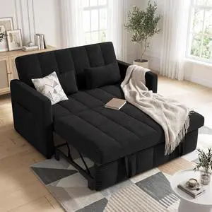Convertible Sofa Bed 3-in-1, Pull Out Sleeper Couch with Adjustable Backrest, Loveseat Sofa with Side Storage Pockets,Couch for Apartment, Office, Easy Assembly,Black Convertible Sofa Bed 3-in-1, Pull Out Sleeper Couch with Adjustable Backrest, Loveseat Sofa with Side Storage Pockets,Couch for Apartment, Office, Easy Assembly,Black