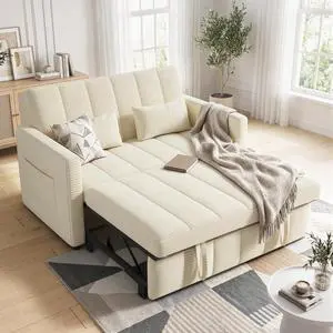 Convertible Sofa Bed 3-in-1, Pull Out Sleeper Couch with Adjustable Backrest, Loveseat Sofa with Side Storage Pockets,Couch for Apartment, Office, Easy Assembly,Beige Convertible Sofa Bed 3-in-1, Pull Out Sleeper Couch with Adjustable Backrest, Loveseat Sofa with Side Storage Pockets,Couch for Apartment, Office, Easy Assembly,Beige