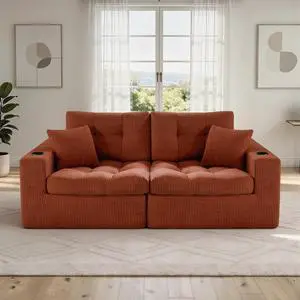 80" Boneless Loveseat Sofa, Cloud Couch with Layered Cushion, Small Couch Compressed Foam Sofa for Living Room, Apartment, Office, Reddish Brown Corduroy 80" Boneless Loveseat Sofa, Cloud Couch with Layered Cushion, Small Couch Compressed Foam Sofa for Living Room, Apartment, Office, Reddish Brown Corduroy
