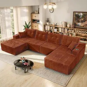 143" Modular Sectional Sofa for Living Room, Convertible U-Shape Couch with Ottoman,Modular Sectional Sofa,Reddish Brown Corduroy 143" Modular Sectional Sofa for Living Room, Convertible U-Shape Couch with Ottoman,Modular Sectional Sofa,Reddish Brown Corduroy