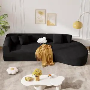 126" Modular Sectional Sofa, Modern Cloud Curved Couch with Deep Seat, Upholstered Oversized Couches for Living Room, No Assembly Required, Black Plush Corduroy Fabric,1 PCS 126" Modular Sectional Sofa, Modern Cloud Curved Couch with Deep Seat, Upholstered Oversized Couches for Living Room, No Assembly Required, Black Plush Corduroy Fabric,1 PCS