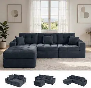 113" Modular Sectional Sofa for Living Room, Convertible L-Shape Couch with Ottoman,Cloud Boneless Couch with Layered Cushion,Gray Corduroy 113" Modular Sectional Sofa for Living Room, Convertible L-Shape Couch with Ottoman,Cloud Boneless Couch with Layered Cushion,Gray Corduroy