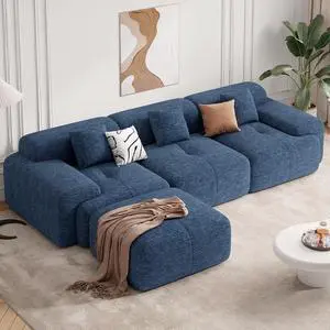 122" Modern L Shaped Modular Sectional Sofa, Boneless Couches for Living Room with Ottoman,4 Seater Convertible Chenille Cloud Couch Sofa Set, No Assembly Required, Blue 1 PCS 122" Modern L Shaped Modular Sectional Sofa, Boneless Couches for Living Room with Ottoman,4 Seater Convertible Chenille Cloud Couch Sofa Set, No Assembly Required, Blue 1 PCS
