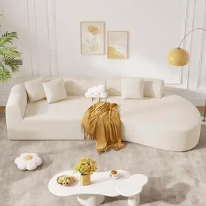 126" Modular Sectional Sofa, Modern Cloud Curved Couch with Deep Seat, Upholstered Oversized Couches for Living Room, No Assembly Required, Beige Chenille Fabric, 1PCS 126" Modular Sectional Sofa, Modern Cloud Curved Couch with Deep Seat, Upholstered Oversized Couches for Living Room, No Assembly Required, Beige Chenille Fabric, 1PCS