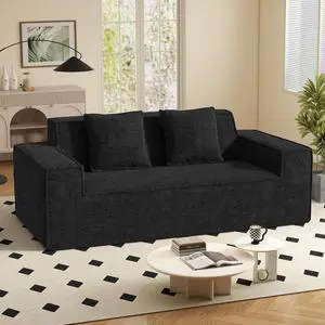 77in Modern Small Cloud Loveseat Sofa, No Assembly Required Boneless Love Seat Couches Includes 2 pcs Pillows for Living Room, Bedroom, Apartment-Black 77in Modern Small Cloud Loveseat Sofa, No Assembly Required Boneless Love Seat Couches Includes 2 pcs Pillows for Living Room, Bedroom, Apartment-Black