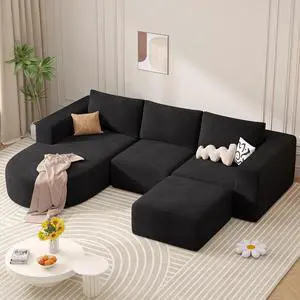 Boneless Couches for Living Room with Chaise,104" Modular Sectional Sofa with Convertible Ottoman,Cozy Cloud Couch with U-Shaped,Sponge Compression Sofas in a Box,No Assembly Required(Black) 1pcs Boneless Couches for Living Room with Chaise,104" Modular Sectional Sofa with Convertible Ottoman,Cozy Cloud Couch with U-Shaped,Sponge Compression Sofas in a Box,No Assembly Required(Black) 1pcs