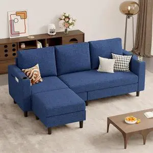 Upholstered Sectional Sofa and Couches, 78'' L Shaped 3-seat Sofa forLiving Room, Apartment, Lounge,Bedroom-Washable Covers Convertible Sofas(Linen Fabric,Blue) Upholstered Sectional Sofa and Couches, 78'' L Shaped 3-seat Sofa forLiving Room, Apartment, Lounge,Bedroom-Washable Covers Convertible Sofas(Linen Fabric,Blue)