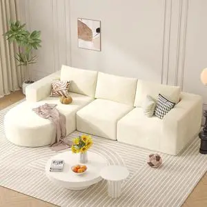 L-Shaped Boneless Couch,104" Couches for Living Room with Curved Chaise,Modular Sectional Sofa with Deep Seat,Modern Cozy Cloud Compression Sofas,No Assembly Required(Beige) 1PCS L-Shaped Boneless Couch,104" Couches for Living Room with Curved Chaise,Modular Sectional Sofa with Deep Seat,Modern Cozy Cloud Compression Sofas,No Assembly Required(Beige) 1PCS