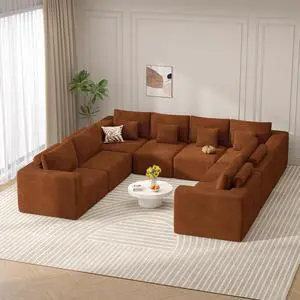Modern U Shaped Modular Sectional Sofa, Convertible Oversized Cloud Couches for Living Room, Comfy 8 Seater Corduroy Boneless Couch Sofa Set, No Assembly Required, Beige 1 PCS Modern U Shaped Modular Sectional Sofa, Convertible Oversized Cloud Couches for Living Room, Comfy 8 Seater Corduroy Boneless Couch Sofa Set, No Assembly Required, Beige 1 PCS