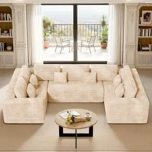 136'' Sectional Cloud Couches with Chaise, U Shaped Boneless Oversized 6 Seater Sofa, No Assembly Required Deep Seat Lounge for Living Room 3PCS Set, Bedroom(Khaki) 136'' Sectional Cloud Couches with Chaise, U Shaped Boneless Oversized 6 Seater Sofa, No Assembly Required Deep Seat Lounge for Living Room 3PCS Set, Bedroom(Khaki)