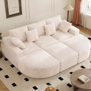120" Oversized Round Sofa Bed, Modular Sectional Cloud Couches for Living Room, Convertible Corduroy Boneless Couch Sleeper Sofa Set, No Assembly Required, Beige 1 PCS 120" Oversized Round Sofa Bed, Modular Sectional Cloud Couches for Living Room, Convertible Corduroy Boneless Couch Sleeper Sofa Set, No Assembly Required, Beige 1 PCS