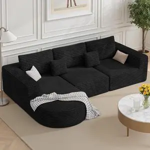 110 Sectional Modular Cloud Boneless Couches with Curved Chaise, Modern L Shaped Comfy Sofa, Deep Seat Sleeper Bed Set with 2pcs Pillows, No Assembly Required(Black-Corduroy Fabric) 110 Sectional Modular Cloud Boneless Couches with Curved Chaise, Modern L Shaped Comfy Sofa, Deep Seat Sleeper Bed Set with 2pcs Pillows, No Assembly Required(Black-Corduroy Fabric)