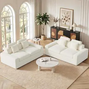 75'' Small Boneless Cloud Loveseat Sofa Set 2, No Assembly Required Couches Includes 4 pcs Pillows for Apartment, Living Room, Bedroom(Adjustable Headrest) 75'' Small Boneless Cloud Loveseat Sofa Set 2, No Assembly Required Couches Includes 4 pcs Pillows for Apartment, Living Room, Bedroom(Adjustable Headrest)
