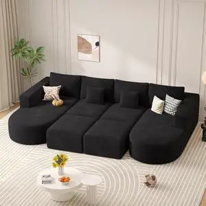 Modular Sectional Sofa Bed,Convertible Cloud Couches for Living Room with Ottoman,4 Seater with 2 Chaise Corduroy Boneless Couch Sleeper Sofa Set for Bedroom,No Assembly Required,Black 1PCS Modular Sectional Sofa Bed,Convertible Cloud Couches for Living Room with Ottoman,4 Seater with 2 Chaise Corduroy Boneless Couch Sleeper Sofa Set for Bedroom,No Assembly Required,Black 1PCS