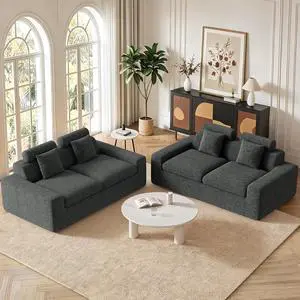 75'' Small Boneless Cloud Loveseat Sofa Set 2, No Assembly Required Couches Includes 4 pcs Pillows for Apartment, Living Room, Bedroom(Adjustable Headrest) 75'' Small Boneless Cloud Loveseat Sofa Set 2, No Assembly Required Couches Includes 4 pcs Pillows for Apartment, Living Room, Bedroom(Adjustable Headrest)