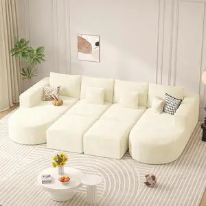 Modular Sectional Sofa Bed,Convertible Cloud Couches for Living Room with Ottoman,4 Seater with 2 Chaise Corduroy Boneless Couch Sleeper Sofa for Bedroom,No Assembly Required,Beige 1PCS Modular Sectional Sofa Bed,Convertible Cloud Couches for Living Room with Ottoman,4 Seater with 2 Chaise Corduroy Boneless Couch Sleeper Sofa for Bedroom,No Assembly Required,Beige 1PCS