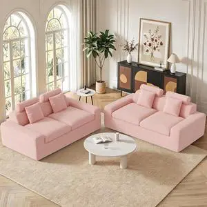 75'' Small Boneless Cloud Loveseat Sofa Set 2, No Assembly Required Couches Includes 4 pcs Pillows for Apartment, Living Room, Bedroom(Adjustable Headrest) 75'' Small Boneless Cloud Loveseat Sofa Set 2, No Assembly Required Couches Includes 4 pcs Pillows for Apartment, Living Room, Bedroom(Adjustable Headrest)