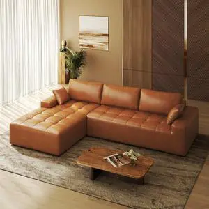 Sectional Sofa, 101" L-Shaped Deep Seat Cloud Couch, Modular Sofa with Back Cushion for Living Room Bedroom, PU Leather, No Assembly Required, Brown (Left Facing Chaise) Sectional Sofa, 101" L-Shaped Deep Seat Cloud Couch, Modular Sofa with Back Cushion for Living Room Bedroom, PU Leather, No Assembly Required, Brown (Left Facing Chaise)