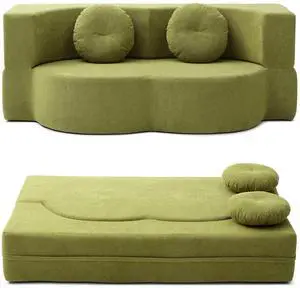 King Size Sofa Bed, 76 Inch Convertible Futon Boneless Couch, 2-in-1 Loveseat Sleeper Sofa with 2 Pillow, Modern Velvet Fabric Floor Couch Bed for Living Room, No Assembly Required (Green) King Size Sofa Bed, 76 Inch Convertible Futon Boneless Couch, 2-in-1 Loveseat Sleeper Sofa with 2 Pillow, Modern Velvet Fabric Floor Couch Bed for Living Room, No Assembly Required (Green)
