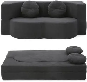 King Size Sofa Bed, 76 Inch Convertible Futon Boneless Couch, 2-in-1 Loveseat Sleeper Sofa with 2 Pillow, Modern Velvet Fabric Floor Couch Bed for Living Room, No Assembly Required (Black) King Size Sofa Bed, 76 Inch Convertible Futon Boneless Couch, 2-in-1 Loveseat Sleeper Sofa with 2 Pillow, Modern Velvet Fabric Floor Couch Bed for Living Room, No Assembly Required (Black)