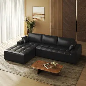 Sectional Sofa, 101" L-Shaped Deep Seat Cloud Couch, Modular Sofa with Back Cushion for Living Room Bedroom, PU Leather, No Assembly Required, Black (Left Facing Chaise) Sectional Sofa, 101" L-Shaped Deep Seat Cloud Couch, Modular Sofa with Back Cushion for Living Room Bedroom, PU Leather, No Assembly Required, Black (Left Facing Chaise)