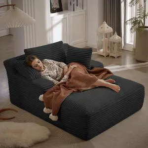 50 Inches Chaise Lounge Indoor, Oversized Chaise Lounge Chair with 3 Throw Pillows and Armrests, Corduroy Upholstered Plush Sofa Bed Lazy Chair Bed Sleeper Chair for Living Room Apartment (Black) 50 Inches Chaise Lounge Indoor, Oversized Chaise Lounge Chair with 3 Throw Pillows and Armrests, Corduroy Upholstered Plush Sofa Bed Lazy Chair Bed Sleeper Chair for Living Room Apartment (Black)