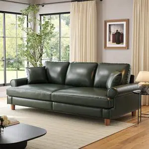 87" Couch Premium PU Leather Sofa, Comfy Extra Deep Seat 3 Seater Couch for Living Room, with 2 Pillows, Green 87" Couch Premium PU Leather Sofa, Comfy Extra Deep Seat 3 Seater Couch for Living Room, with 2 Pillows, Green