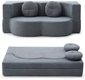 King Size Sofa Bed, 76 Inch Convertible Futon Boneless Couch, 2-in-1 Loveseat Sleeper Sofa with 2 Pillow, Modern Velvet Fabric Floor Couch Bed for Living Room, No Assembly Required (Grey) King Size Sofa Bed, 76 Inch Convertible Futon Boneless Couch, 2-in-1 Loveseat Sleeper Sofa with 2 Pillow, Modern Velvet Fabric Floor Couch Bed for Living Room, No Assembly Required (Grey)