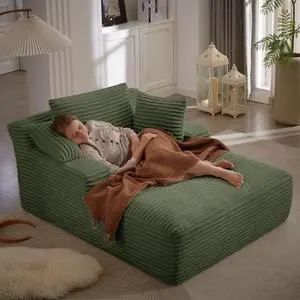 50 Inch Oversized Chaise Lounge Chair Indoor, Corduroy Upholstered Boneless Sofa Bed, Deep Seat Sleeper Couch Reading Chairs, Cloud Sofas Couches for Living Room, No Assembly Required, Olive Green 50 Inch Oversized Chaise Lounge Chair Indoor, Corduroy Upholstered Boneless Sofa Bed, Deep Seat Sleeper Couch Reading Chairs, Cloud Sofas Couches for Living Room, No Assembly Required, Olive Green