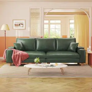 101" Large PU Leather Sofa Couch, Spring Cushion Modern Couch with 24" Extra Deep Seat, Wide Storage Armchair, Comfy Upholstered Oversized Loveseat (Includes 2 Pillows) for Living Room, Office, Green 101" Large PU Leather Sofa Couch, Spring Cushion Modern Couch with 24" Extra Deep Seat, Wide Storage Armchair, Comfy Upholstered Oversized Loveseat (Includes 2 Pillows) for Living Room, Office, Green