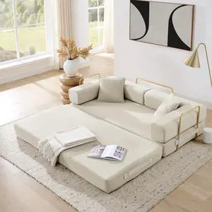 4-in-1 Folding Convertible Sofa Bed, 78 Inch Boneless Couch with Fixed-Shape Frame, Corduroy Loveseat Sleeper with Pull Out Bed, Floor Sofa Modular Futon Couch for Living Room Bedroom Lounge (Beige) 4-in-1 Folding Convertible Sofa Bed, 78 Inch Boneless Couch with Fixed-Shape Frame, Corduroy Loveseat Sleeper with Pull Out Bed, Floor Sofa Modular Futon Couch for Living Room Bedroom Lounge (Beige)