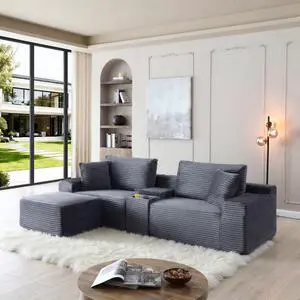111" Oversized Modular Sectional Couch, L Shaped Corduroy Cloud Sofa with Cup Holders, USB & Type-C Ports, Storage Box, Deep Seat Upholstered Memory Foam Boneless Floor Sofa for Living Room (Gray) 111" Oversized Modular Sectional Couch, L Shaped Corduroy Cloud Sofa with Cup Holders, USB & Type-C Ports, Storage Box, Deep Seat Upholstered Memory Foam Boneless Floor Sofa for Living Room (Gray)