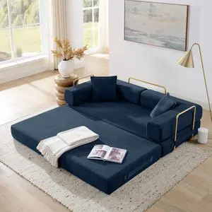 4-in-1 Folding Convertible Sofa Bed, 78 Inch Boneless Couch with Fixed-Shape Frame, Corduroy Loveseat Sleeper with Pull Out Bed, Floor Sofa Modular Futon Couch for Living Room Bedroom Lounge (Blue) 4-in-1 Folding Convertible Sofa Bed, 78 Inch Boneless Couch with Fixed-Shape Frame, Corduroy Loveseat Sleeper with Pull Out Bed, Floor Sofa Modular Futon Couch for Living Room Bedroom Lounge (Blue)
