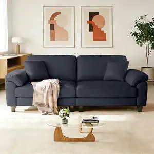 83" Couch Premium PU Leather Sofa, Comfy Extra Deep Seat 3 Seater Couch for Living Room, Oversized Loveseat with 2 Pillows, Navy 83" Couch Premium PU Leather Sofa, Comfy Extra Deep Seat 3 Seater Couch for Living Room, Oversized Loveseat with 2 Pillows, Navy