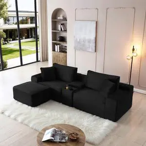 111" Oversized Modular Sectional Couch, L Shaped Corduroy Cloud Sofa with Cup Holders, USB & Type-C Ports, Storage Box, Deep Seat Upholstered Memory Foam Boneless Floor Sofa for Living Room (Black) 111" Oversized Modular Sectional Couch, L Shaped Corduroy Cloud Sofa with Cup Holders, USB & Type-C Ports, Storage Box, Deep Seat Upholstered Memory Foam Boneless Floor Sofa for Living Room (Black)