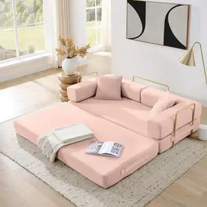 4-in-1 Folding Convertible Sofa Bed, 78 Inch Boneless Couch with Fixed-Shape Frame, Corduroy Loveseat Sleeper with Pull Out Bed, Floor Sofa Modular Futon Couch for Living Room Bedroom Lounge (Pink) 4-in-1 Folding Convertible Sofa Bed, 78 Inch Boneless Couch with Fixed-Shape Frame, Corduroy Loveseat Sleeper with Pull Out Bed, Floor Sofa Modular Futon Couch for Living Room Bedroom Lounge (Pink)
